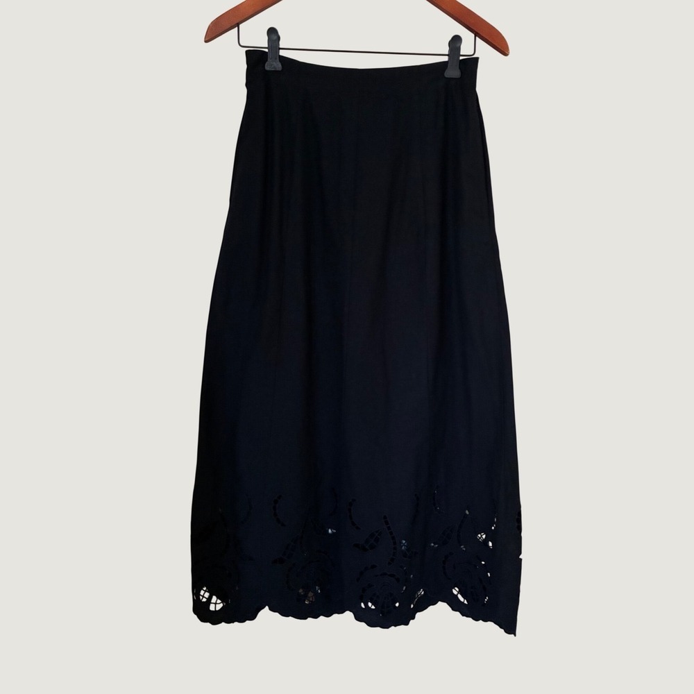 Universal Thread Grunge Cotton Linen Blend Black Eyelet Hem Midi Skirt XS
